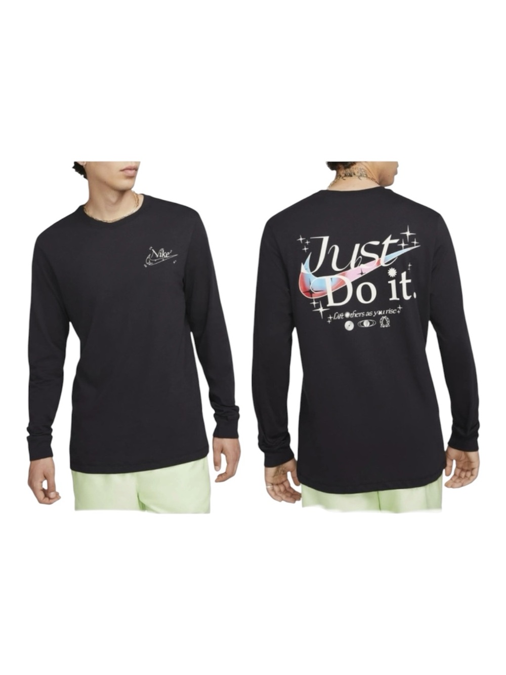 Nike Men’s Graphic Tee Long Sleeve Crew Neck Black Just Do It Swoosh Size Small